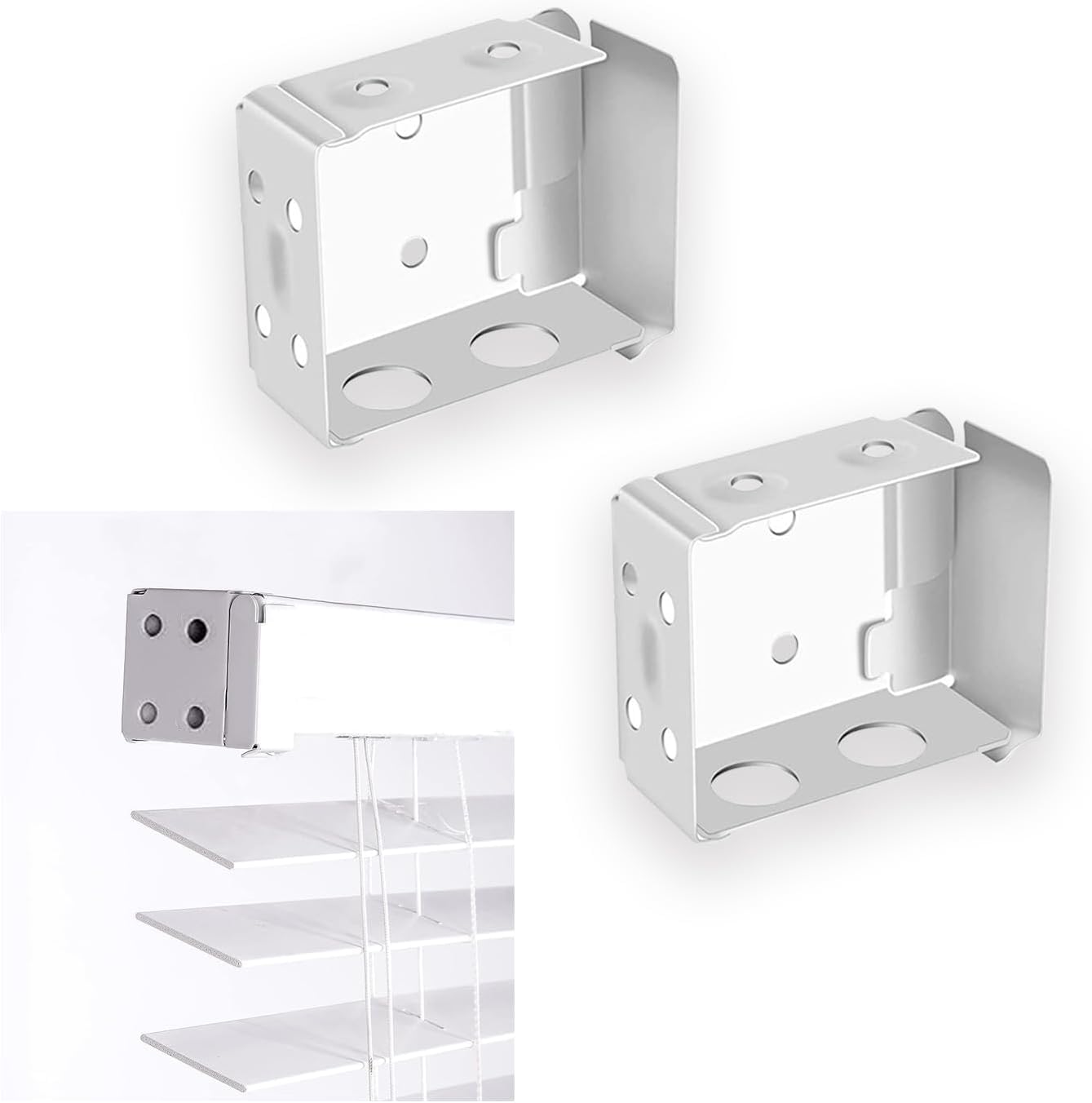 AZWOOD Venezianische Holz-Jalousien-Befestigungen, 2 Stück, weiße Fensterrollos, Kopfschienenhalterungen, Schienenendhalter für 5,1 cm große Jalousien/Holzjalousien