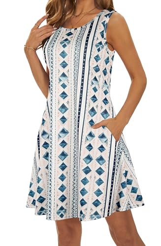 Image of Summer Dresses for Women 2026 Casual Sundresses Beach Cover Ups Sleeveless Tshirt Swing Dress with Pockets
