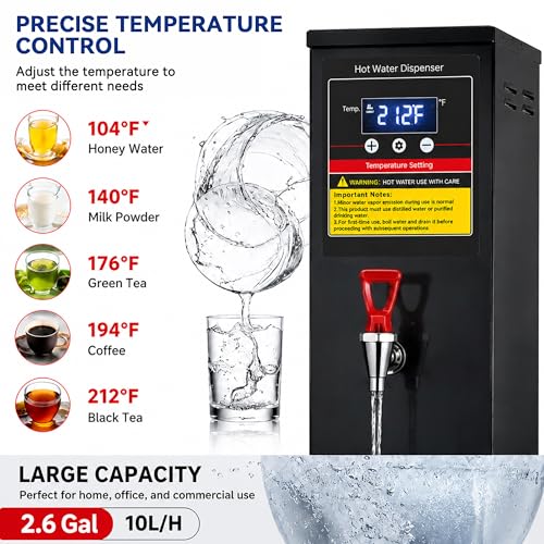 Commercial Hot Water Dispenser 30L(8GAL)/H Countertop Water Boiler, 1600W Step Heating Hot Water Machine with 86-212°F Temp Control, Auto Refill for Coffee Tea Shop Office Restaurant, Black - image 3