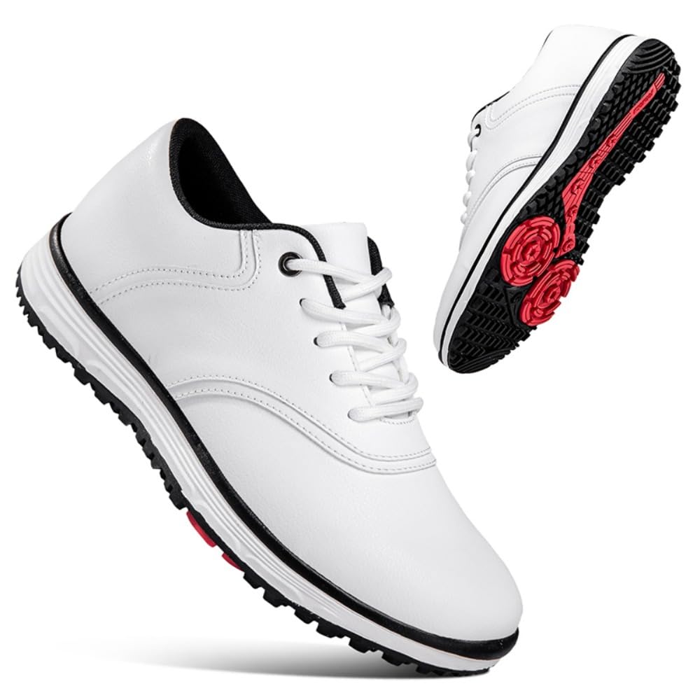 Golfschuhe Herren Sneaker Extra Weit Walking Schuhe Breit Golfschuhe Herren Atmungsaktiv Trainingsschuh für Golf Sport Schwarz Weiß