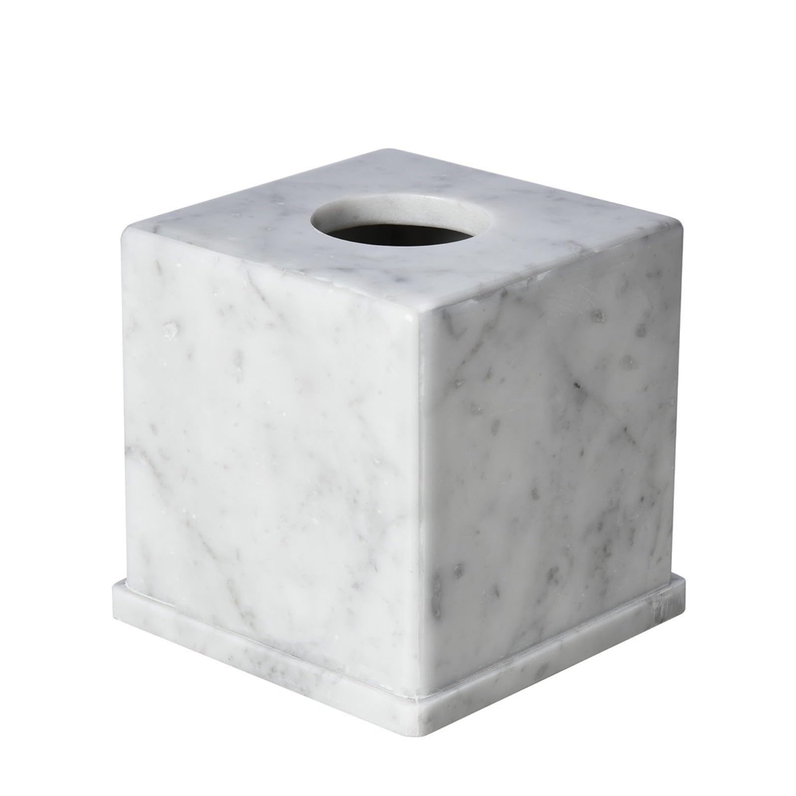 Portapañuelos de Mármol Natural Blanco Carrara, Caja Cuadrada 15x15x14.5 cm para Baño Moderno/Salón, Organizador de Pañuelos Pesado con Piedra Auténtica
