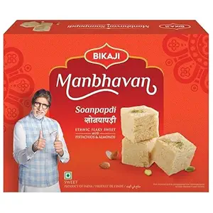 Bikaji Soan Papdi Manbhawan Sohan Papdi – 35.27 oz (1kg) | Premium Flaky Indian Sweet with Almonds & Pistachios | Traditional Cardamom-Infused Mithai, Best Festive Gift Box | Authentic Dessert for Diwali, Weddings & Luxury Gifting