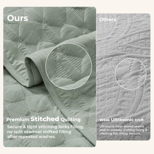 Image of Litanika King Quilt Bedding Set, 3 Pieces Light Green Bedspreads Set