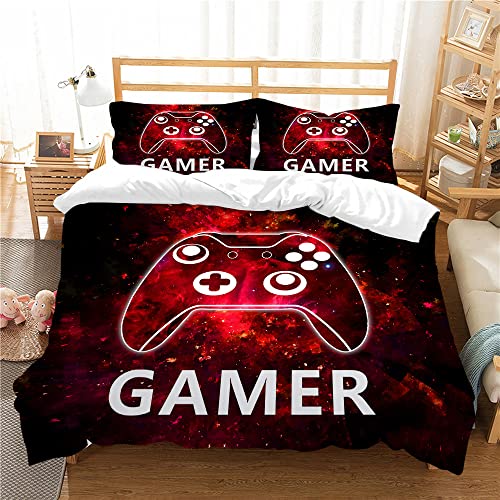 Tospass Bettwäsche Set 135x200cm Gamepad 3D Mädchen Jungen Jungs Kinder 2 Teilig Weich Rot Kinderbettwäsche Microfaser Bettbezug mit Reißverschluss 1 Kissenbezug 80x80cm - Image 5