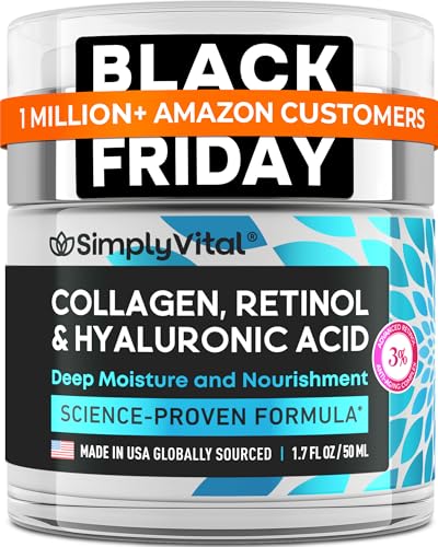 SimplyVital Collagen, Retinol & Hyaluronic Acid Cream - Anti-Aging Face Moisturizer for Face, Firming Skin Care Neck & Décolleté - Made in USA, Daily Moisturizer Face Cream Day & Night - 1.7 fl.oz.