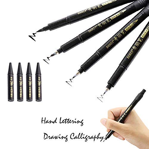 VG Refillable Calligraphy Pen Hand Lettering Brush Pens 4 Size Black