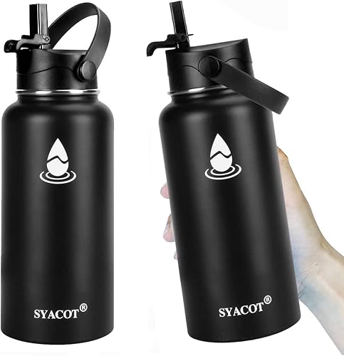 Miniatura 2 de SYACOT - Botella de agua de acero inoxidable de 32 onzas, con aislamiento de doble pared al vacío a prueba de fugas, taza térmica de metal, boca