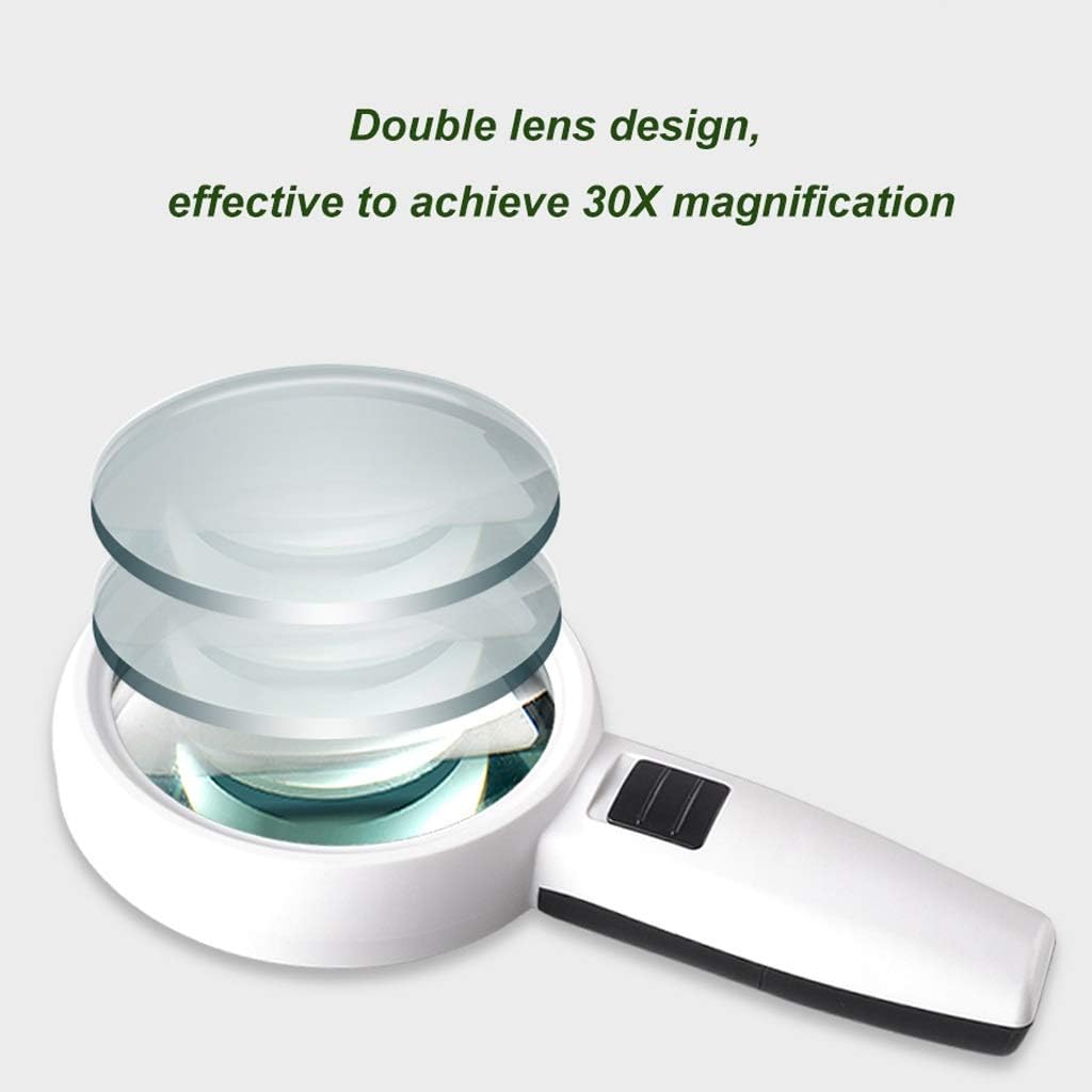 30 Times Handheld Magnifier with LED Light HD High Magnification Read Service Microscope Portable Reading Mirror Enlarged Mirror