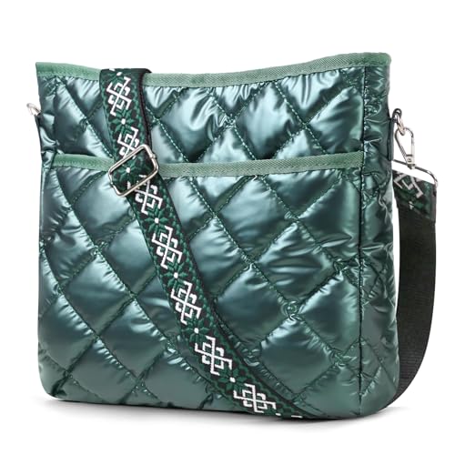 Quilted Crossbody Bags for Women, Unique Pattern Strap Quilted Bag, Crossbody Purses for Women, Quilted Puffer Bag for Women Green