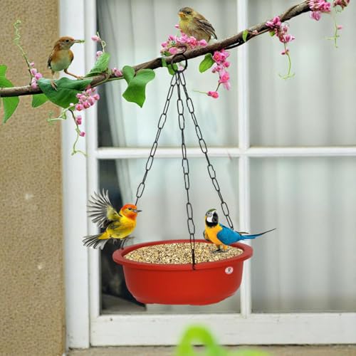 Image of GARDENS NEED 10 Inches Hanging Bird Feeder /Waterer Dish | Terracotta Plastic | Set of 2 | Round Bird Bath Station with Steel Chains & Hooks for Outdoor Garden, Patio & Balcony Decor