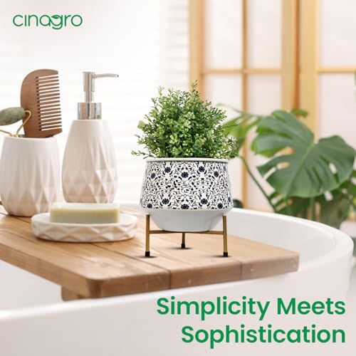 Image of CINAGRO Metal Flower Vase Planter Pot with Iron Stand, Pots for Plants, Plant Pots for Home Decoration, Succulent Pot, Indoor Planter Garden Decor Style: Botanic Bliss