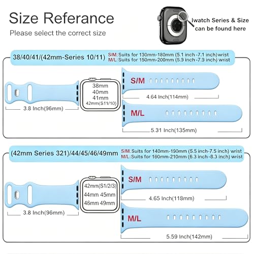 Image of Bands Compatible with Apple Watch 38mm 40mm 41mm 42mm 44mm 45mm 49mm, Soft Silicone Replacement Sport Accessory Strap Wristband for iWatch Series Ultra 8 7 6 5 4 3 2 1 SE Women Men Light Blue