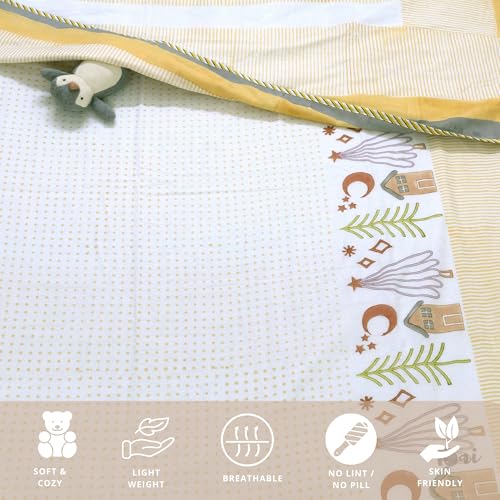 Image of TOAIArt Premium Jaipuri Dohar | AC Blanket Summer Quilt | Hand Block Printed | 3 Layers | Reversible | 150GSM 100% Mulmul Cotton | 100% Cotton Flannel Filling | Single 60 inch X 90 inch |Yellow Polka Homes