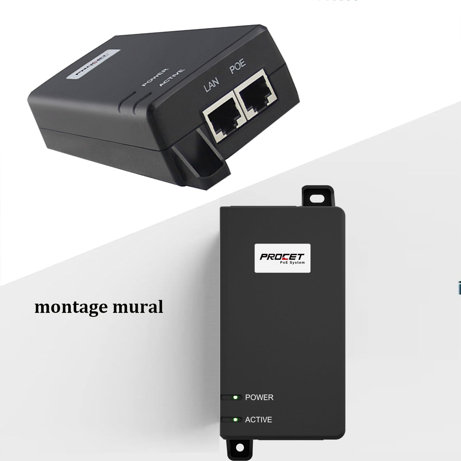 PROCET Injecteur PoE 60 W 10 Gigabit, injecteur de Puissance PoE++, Alimentation PoE pour caméra IP HD/AP sans Fil