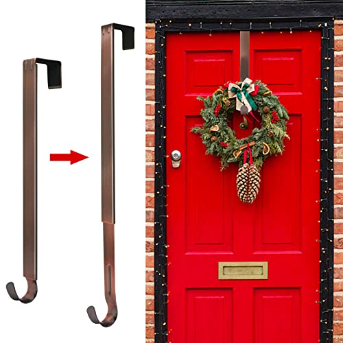 Image of ZMCINER Wreath Hanger for Front Door, Adjustable Wreath Hanger from 15 to 25 Inches, 20 lbs Larger Door Upgrade Christmas Fall Wreaths Decorations Hook (Bronze)