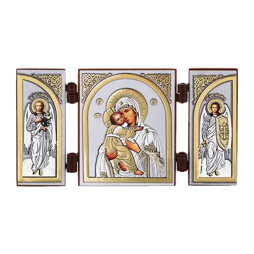 NKlaus - Gottesmutter von Wladimir - Ikone Triptychon Christlich - reise Altar Holz 16626