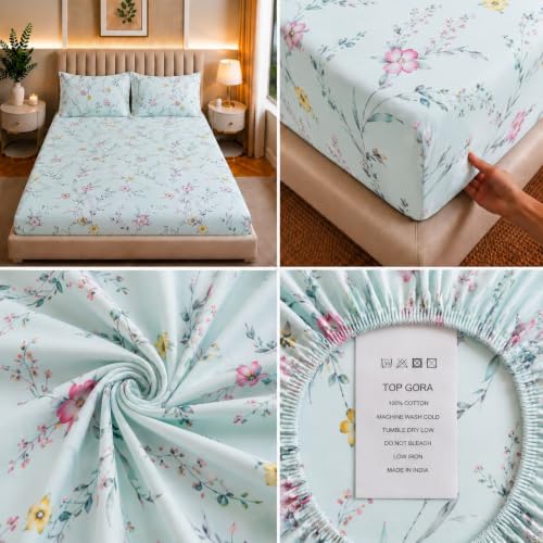 Image of Castiqa Elastic Fitted Supersoft Premium Polycotton 200TC Double Bedsheets King Size 78x72 Inch with 2 Pillow Covers (Fits Upto Mattress of 8Inches) (Multicolor XII)
