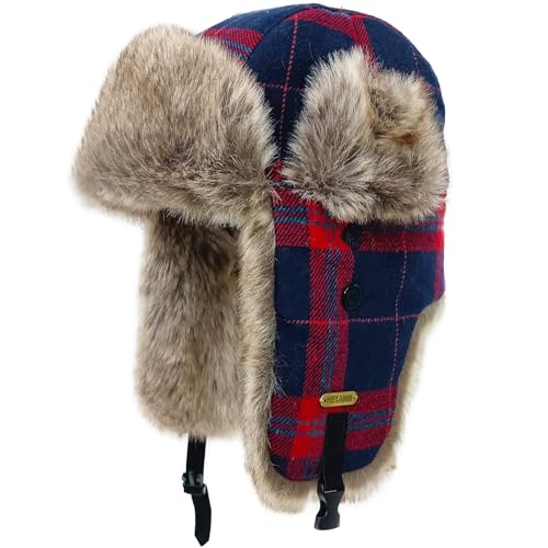 Winter Trapper Hat Faux Fur Hat for Men Women Russian Ushanka(RedBlue,L/XL)