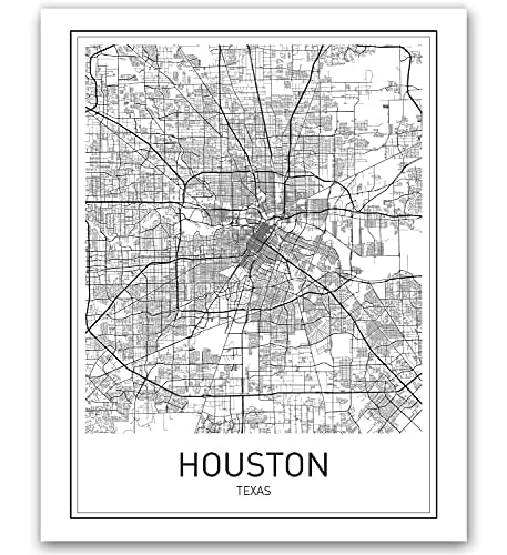 Houston Poster Houston Map of Houston City Map Posters Houston Map Print Texas Map Black and White Prints Map Wall Art Modern Art Wall Posters Scandinavian Poster 8x10