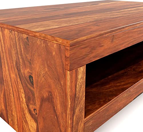 Image of Jangid Handicraft Sheesham Wood Rectangle Center Coffee Table for Living Room | Solid Wood Sofa Centre Table with Open Shelf Storage for Home & Office | Tepoy Tea Table for Hall | Teak Finish