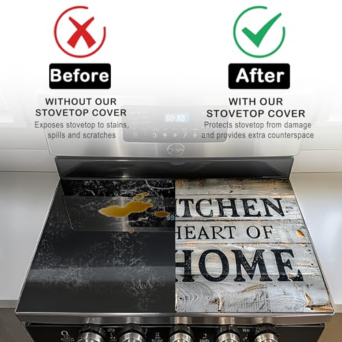 Image of Nuxovilar Stove Top Cover for Electric Stove,20x28 Inch Polyester Glass Cooktop Protector with The Kitchen is THE HEART OF THE HOME Text Design, for Kitchen Decor & Daily Use