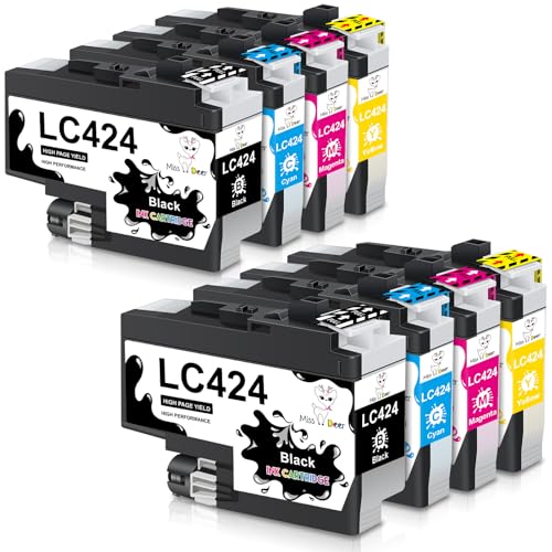 Miss Deer LC424 Cartuchos de Tinta Compatibles para Brother LC424 Cartuchos de Tinta LC424 LC 424 LC424XL Trabajo de Alto Rendimiento con Brother DCP J1200W DCP J1200WE,8 Paquetes