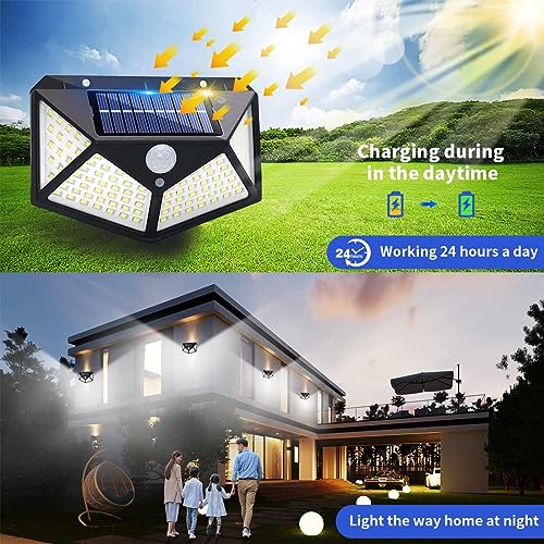 BRITSPEAR 600Lm Solar Lights Outdoor 100 LED Solar Security Light with Waterproof Wall Light Solar Powered and 3 Modes for Outdoor 1200mAh (Black)