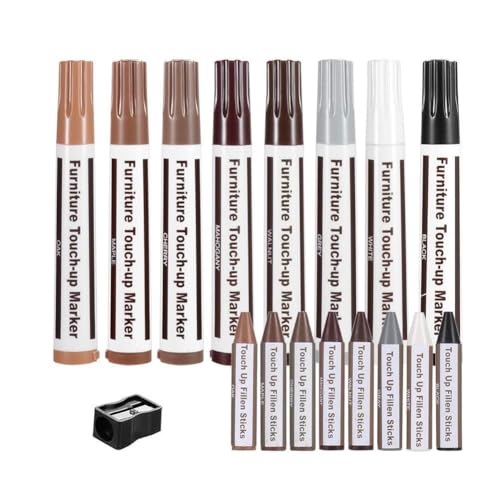 Image of KRySt Furniture Touch-Up Marker | Colour Wood Repair Markers for Scratch Removal on Wooden Furniture, Floor, Table, Cabinet & Door | Quick Dry Surface (8 MARKER + 8 WAX Color)