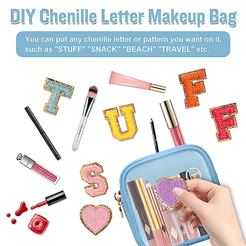 Mini Clear Travel Makeup Organizer Bag For Purse, Samll Cute Preppy Makeup Bag Cosmetic Zipper Pouch Purse, Transparent Pvc & Nylon Waterproof Toiletry Storage Clutch Coin Pouch For Women Girls(Blue) #TOP6