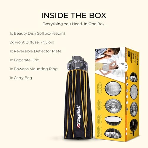 Image of Digitek DBDS-65W 65cm Beauty Dish Softbox (White), Collapsible, Transportable, Lightweight Bowen Mount for Photography & Studio Lighting with Removable Diffuser