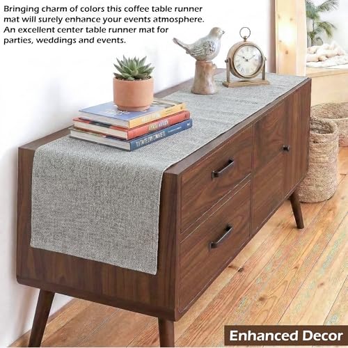 Image of Kuber Industries 72x12 inch Jute Table Runner for Party, Wedding and Family Dinners | Washable & Reusable Centre and Dining Table Runner | Grey