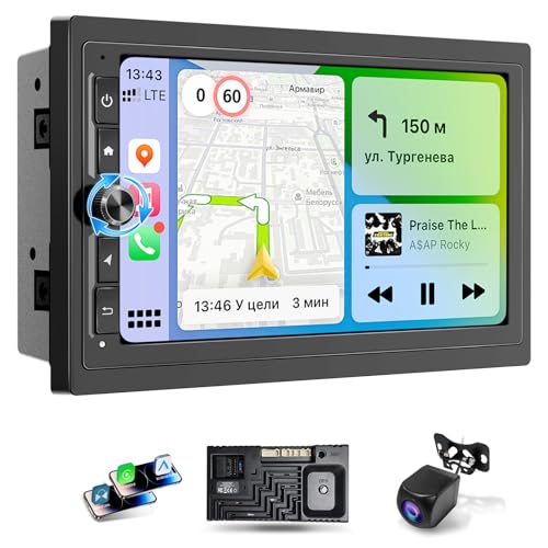 Haudio Radio Coche 2 DIN con Carplay y Android Auto Inalámbrico - Pantalla Táctil de 7 Pulgadas, Bluetooth, Mirror Link, Navegación GPS, Control por Voz, Cámara de Respaldo, FM/Am/AUX