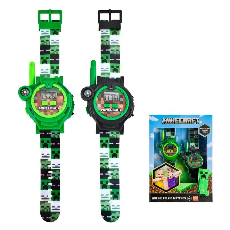 2PCs Minecraft Walkie Talkie Watch Set for Kids, 2-in-1 Digital Wrist Watch with Flashlight, Compass, 200M Range, USB Rechargeable, Outdoor Gift Ages 6+