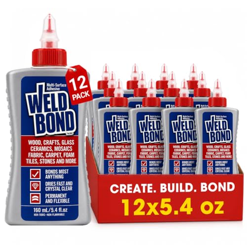 Weldbond Multi-Surface Strong Glue – Fast Drying Glue for Wood, Tile, Ceramic, Pottery, Glass, Metal &amp; More – Heavy Duty Adhesive for Mosaic, Crafts, Wood Working &amp; Repairs – 5.4oz (160ml), 12 Pack