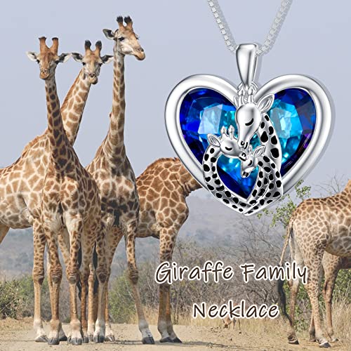 Yosopretty Giraffe Necklace For Women 925 Sterling Silver Giraffe Family Necklace With Blue Heart Crystal Mother Daughter Pendant Jewelry Gifts For Mom Daughter Wife #TOP5