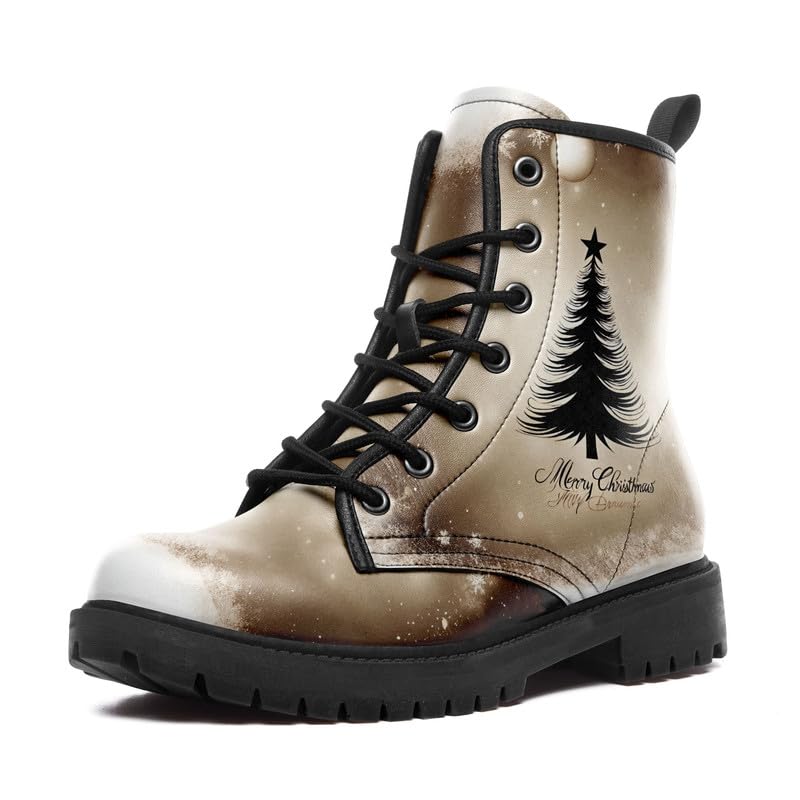 Christmas Unisex Combat Boots Lightweight Non-Slip Ankle Booties Holiday Santa Winter Footwear for Men, Women,Big Kids