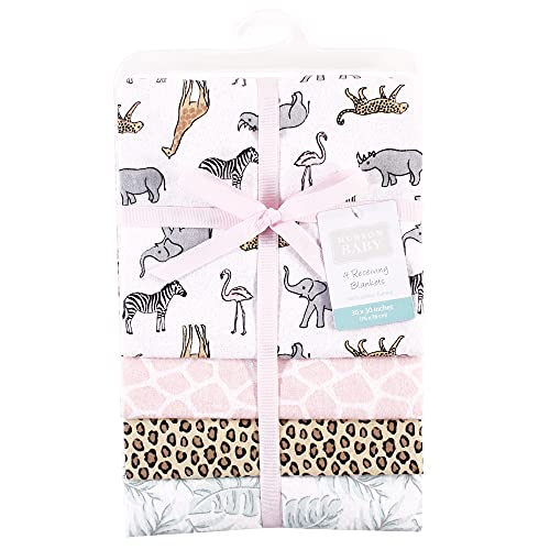 Image of Hudson Baby Unisex Baby Cotton Flannel Receiving Blankets, Modern Pink Safari, One Size