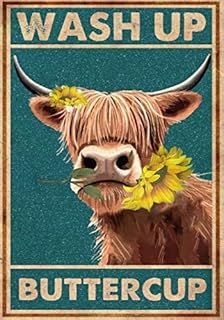 Metal Tin Retro Sign Wash Up Buttercup Metal Poster, Cow Metal Poster, Funny Cow Wall Art, Bathroom Hanging Decor,Home Decor,Funny Toilet Metal Sign Bathroom Wall Art Home Decor 8x12 inches