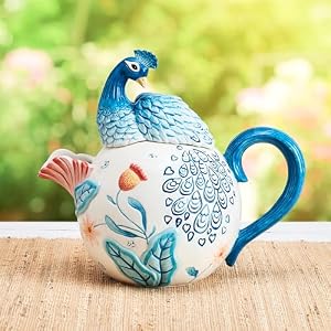 Fitz and Floyd Gracie Ceramic Peacock Teapot 1 Quart