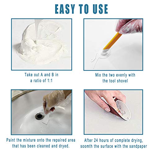 Tub, Tile and Shower Repair Kit, Porcelain Repair Kit Waterproof, Tub and Tile Refinishing kit, Fiberglass Repair Kit, Tile Repair Kit for Tubs, Toilet, Porcelain, Sink Crack (3.5oz White)
