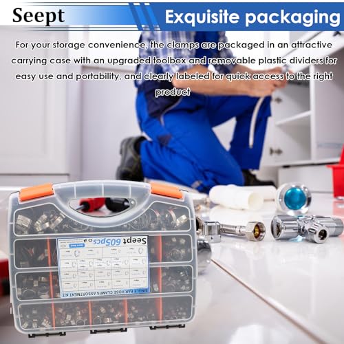 Image of 605Pcs 22 Sizes Single Ear Hose Clamps 5.3-33.1mm 304 Stainless Steel Crimp Hose Clamps Assortment Kit Perfect for Automotive /Home Appliance /Water Pipe and Fuel Line