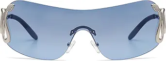 Rimless Y2k Sunglasses for Women Men Trendy Oversized Wrap Around Snake Shades AP3652
