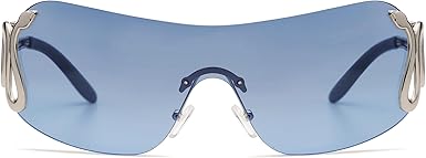 Rimless Y2k Sunglasses for Women Men Trendy Oversized Wrap Around Snake Shades AP3652