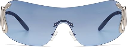 Rimless Y2k Sunglasses for Women Men Trendy Oversized Wrap Around Snake Shades AP3652