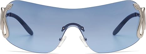 Rimless Y2k Sunglasses for Women Men Trendy Oversized Wrap Around Snake Shades AP3652