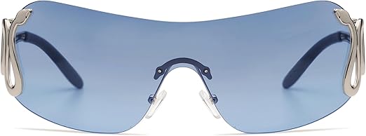 Rimless Y2k Sunglasses for Women Men Trendy Oversized Wrap Around Snake Shades AP3652