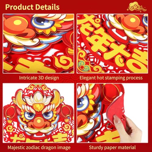 Décorations du Nouvel An chinois et stickers 3D pour Festival du Printemps 2024