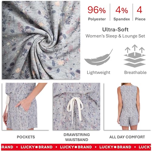 Image of Lucky Brand Women's Pajama Set - 4 Piece Sleep Shirt, Tank Top, Pajama Pants, Lounge Shorts (S-XL)