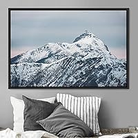 Framed Canvas Wall Art Snow Mountain Cool Expressive Farmhouse/Country Landscape Mountain Top Multicolor Photography Portrait Realism - 16x24 inches