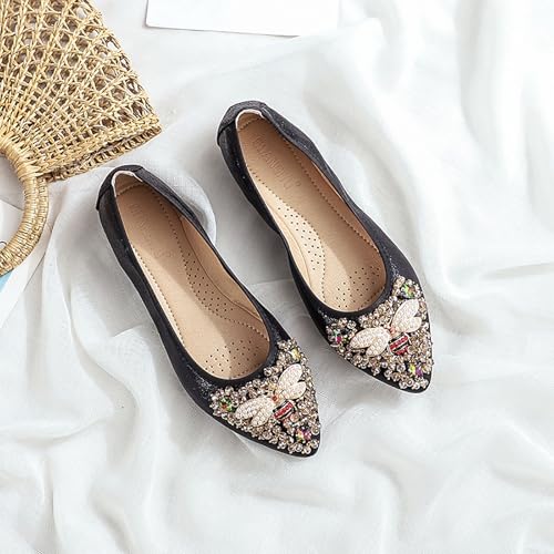 Women Ballet Flats Sparkly Rhinestone Wedding Ballerina Shoes Pointed Toe Foldable Comfort Slip on Flat Dress Shoes4